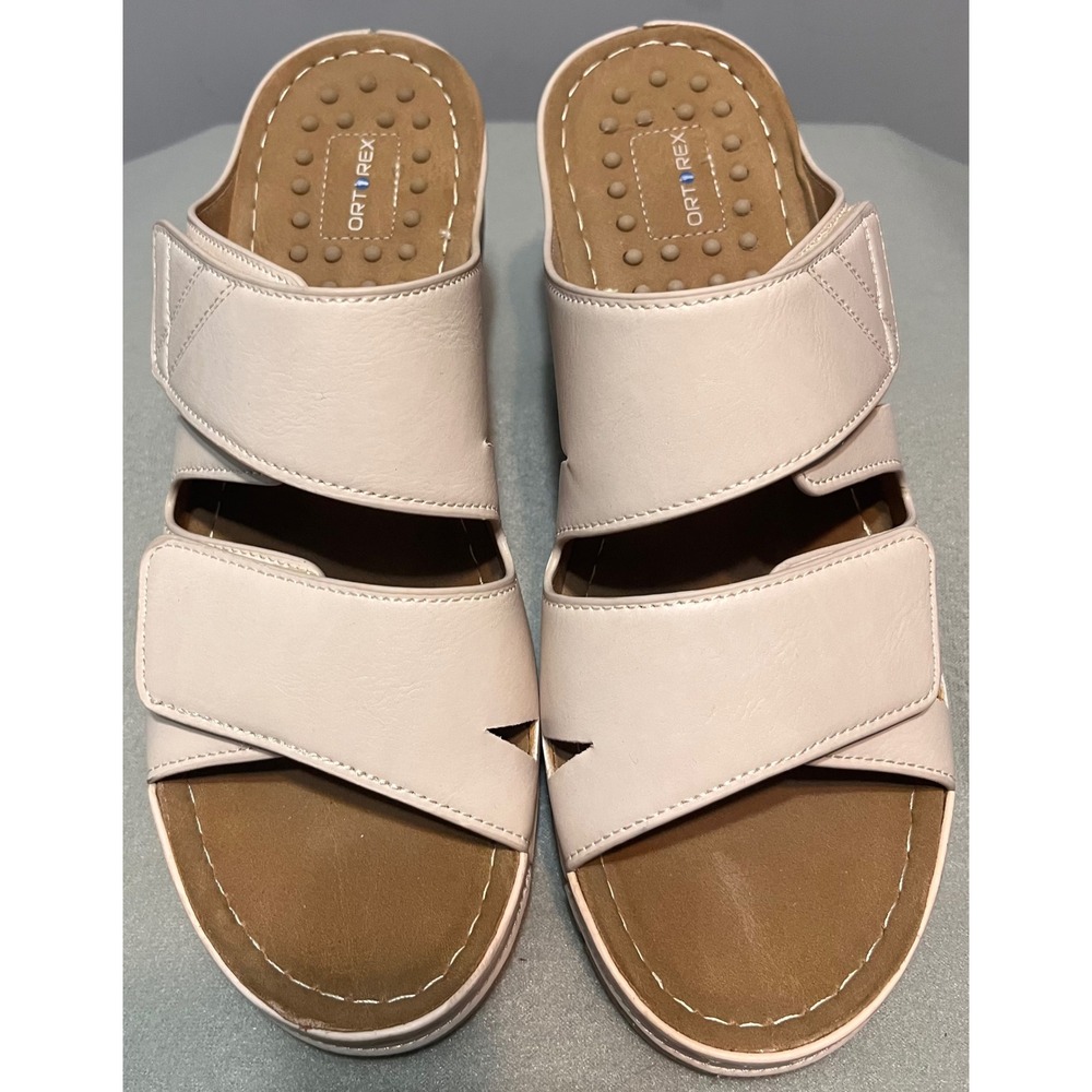 OrtRex Halo‎ Womens Orthopedic Wedge Sandals 10 Cream Adjustable Slide Shoes